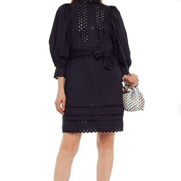 NEW Antik Batik Mali navy blue long sleeve button lace dress puff sleeve 40 - Picture 3 of 13